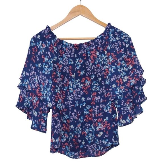 Parker Multicolor Floral Ruffle Sleeves Off The Shoulder Blouse Women's Size XS - Picture 1 of 8